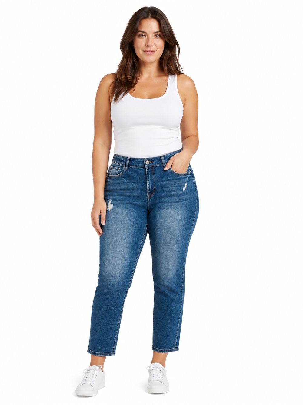 Morgan & Walker Dark Wash Distressed Crop Jeans Size 14